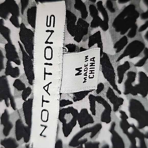Notations Gray & Black Leopard Print Button Front Blouse wFront Pockets & Slits - Picture 3 of 16